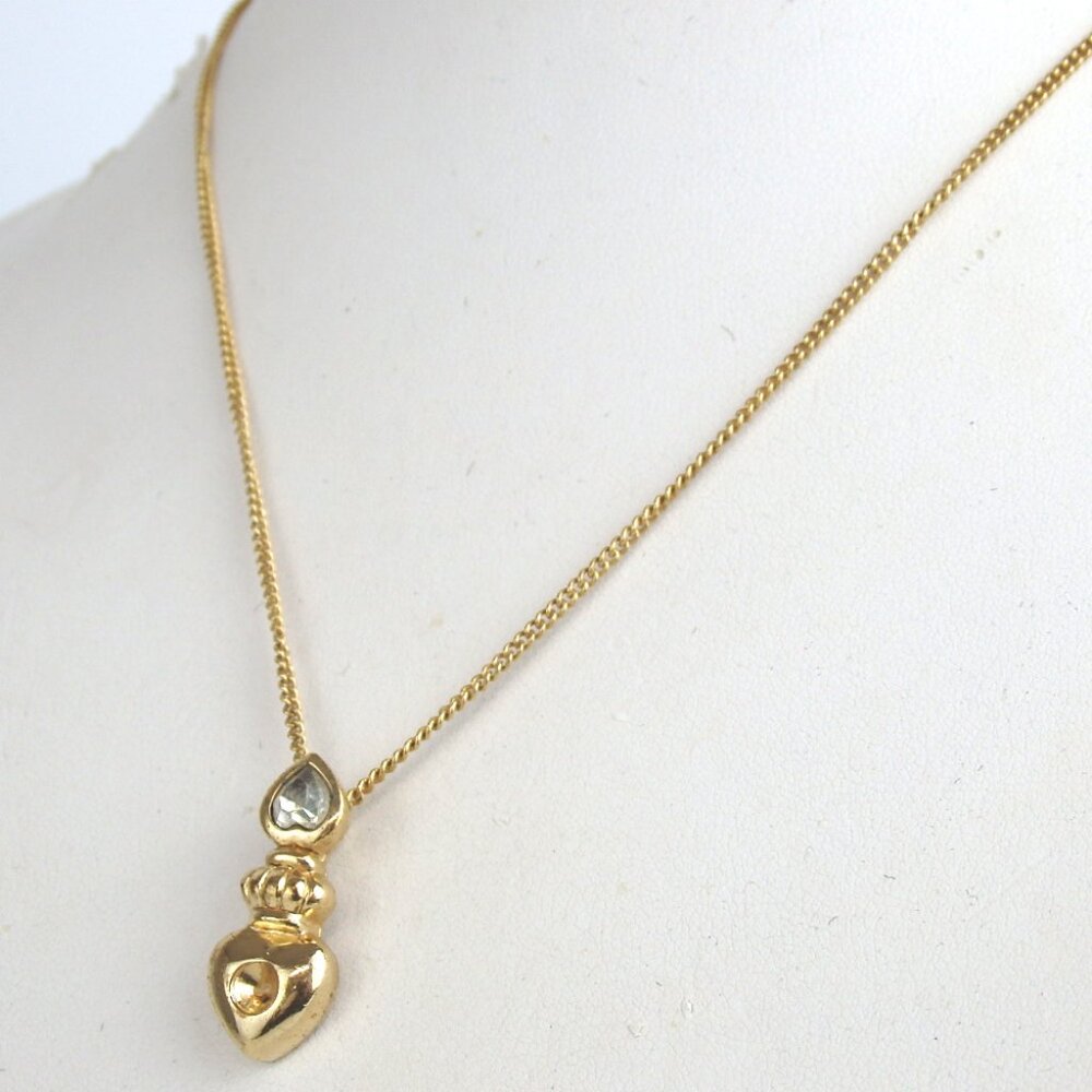 Authentic Christian Dior Heart Rhinestone Necklace metal [Used] - Picture 2 of 9